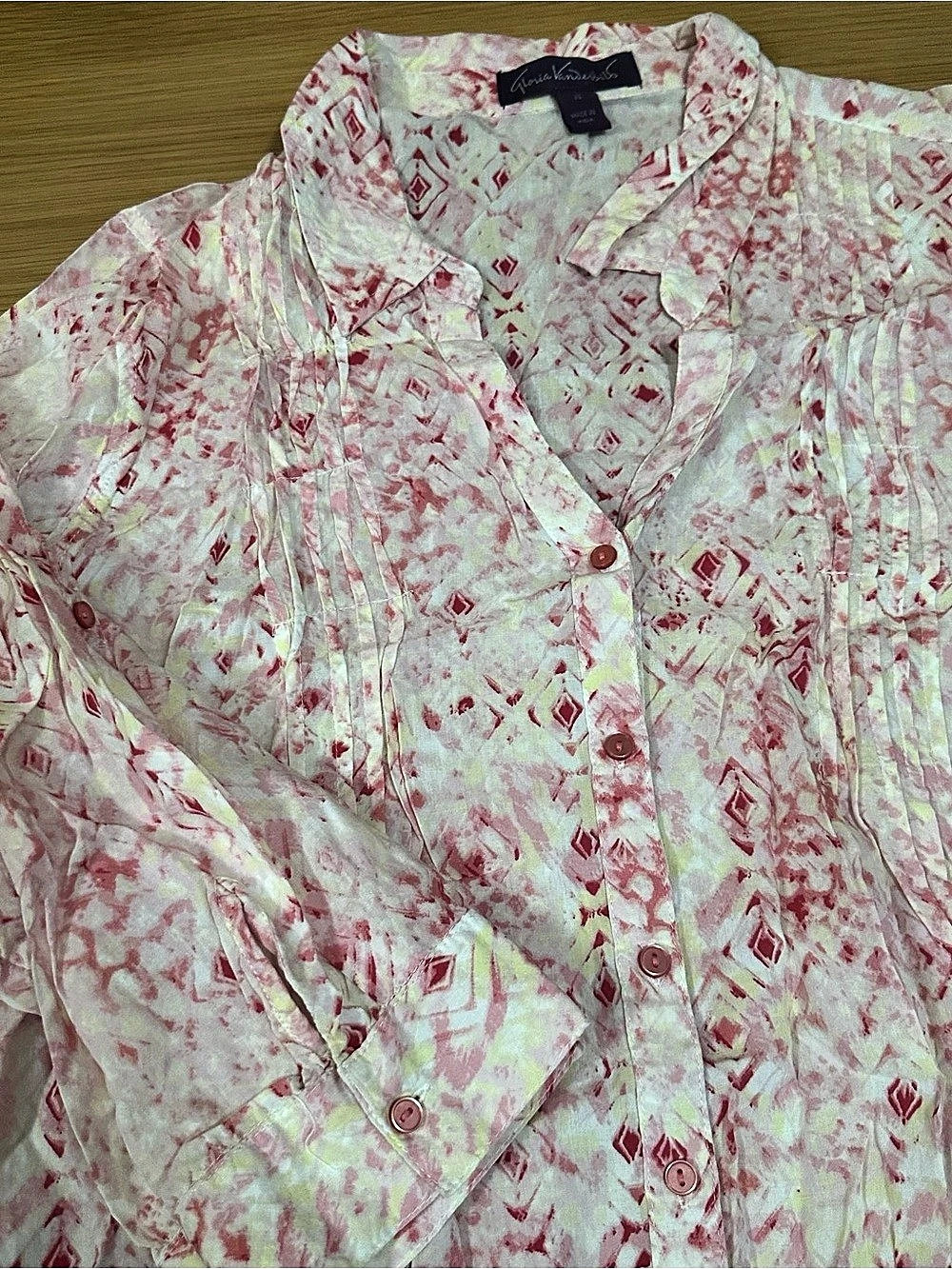 Gloria Vanderbilt Geometric Button Down Pink & White Size XL